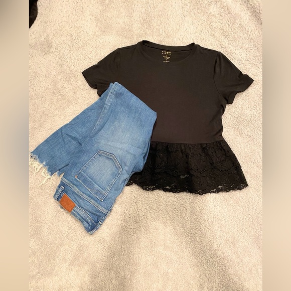 kate spade Other - Kate Spade Broome Street Short sleeve Black T-shirt with Lace trim